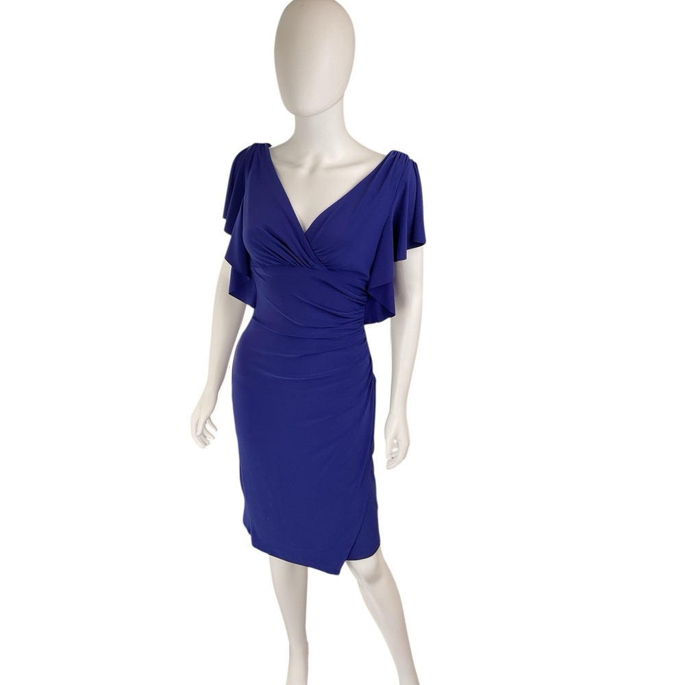 Lauren Ralph Lauren Womens 4 Cocktail Dress‎ Blue/Purple Ruffle Sleeves Rusched